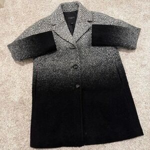 Vintage Talbots Fade To Black Petites Wool Blend Coat | Black / Grey Ombre | 12P